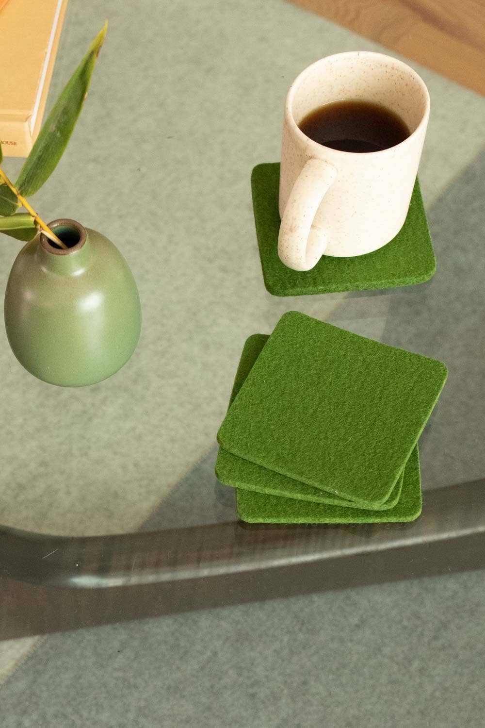 Bierfilzl Merino Wool Felt Square Coaster Solid 4 Pack: Loden Green