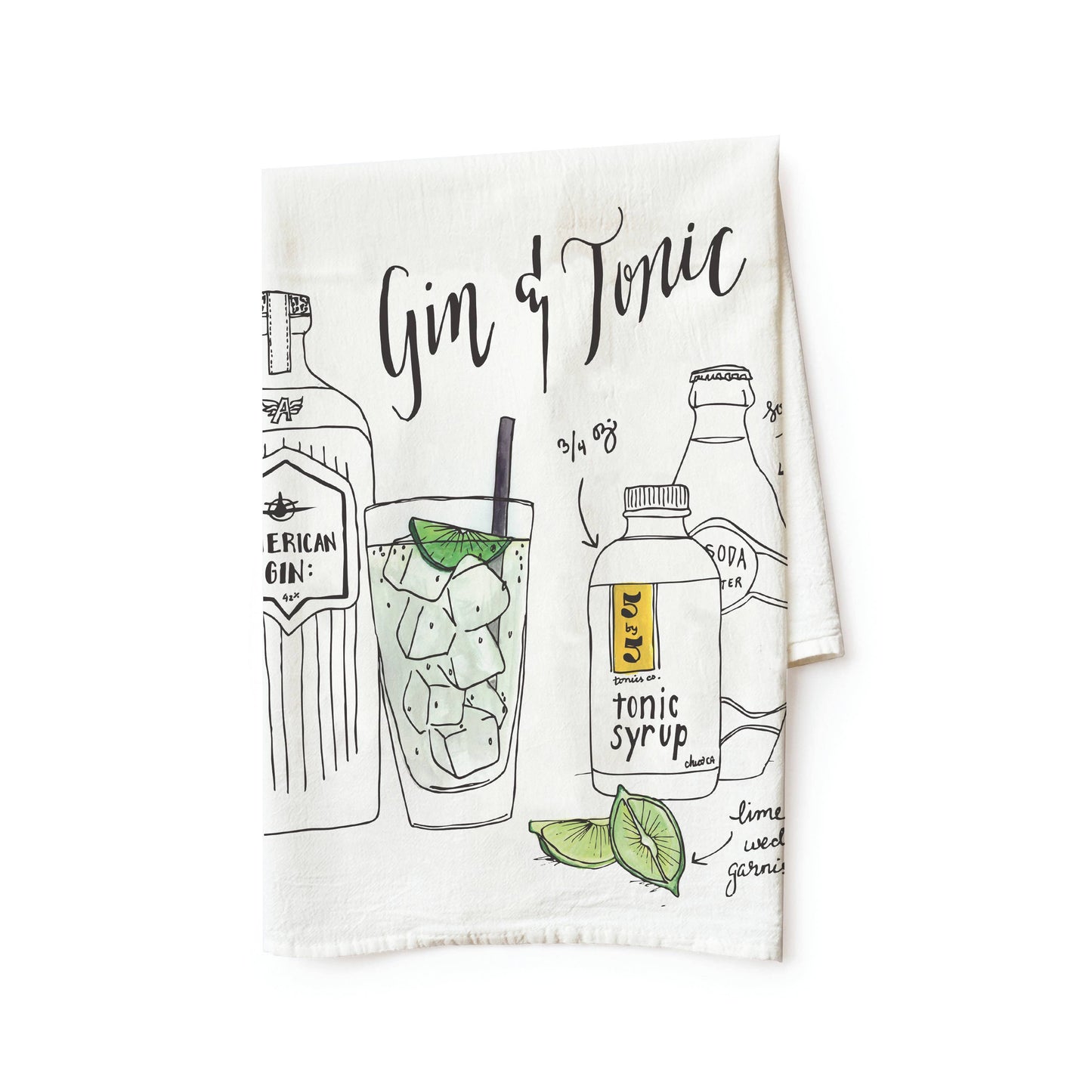 Gin & Tonic Cocktail Recipe Tea Towel