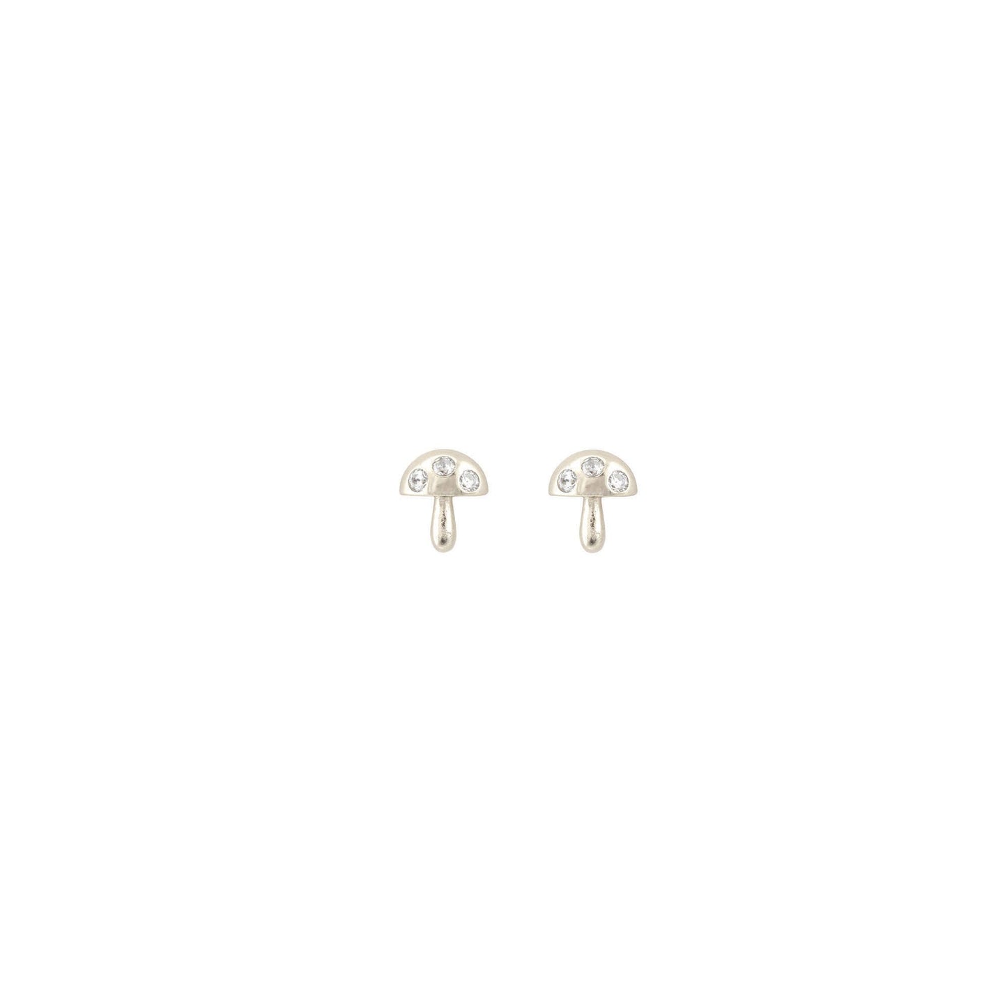Tiny Mushroom Crystal Stud Earrings 18K Gold Vermeil | Sterling Silver CZ Crystals Nickel Free Hypoallergenic Ships from CA: 18K Gold Vermeil