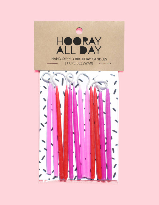 100% Beeswax Hand-Dipped Birthday Candles: Pinks