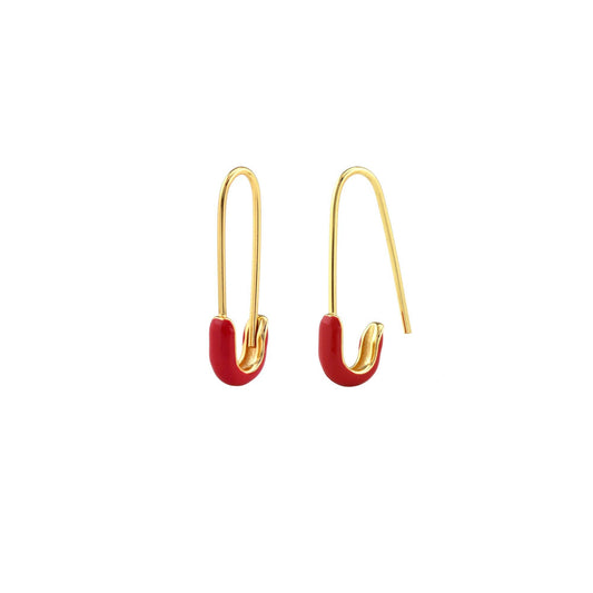 Safety Pin Enamel Hoop Earrings 18K Gold Vermeil  22mm Length Hoops Multiple Colors Nickel Free Hypoallergenic Ships from CA: Aubergine