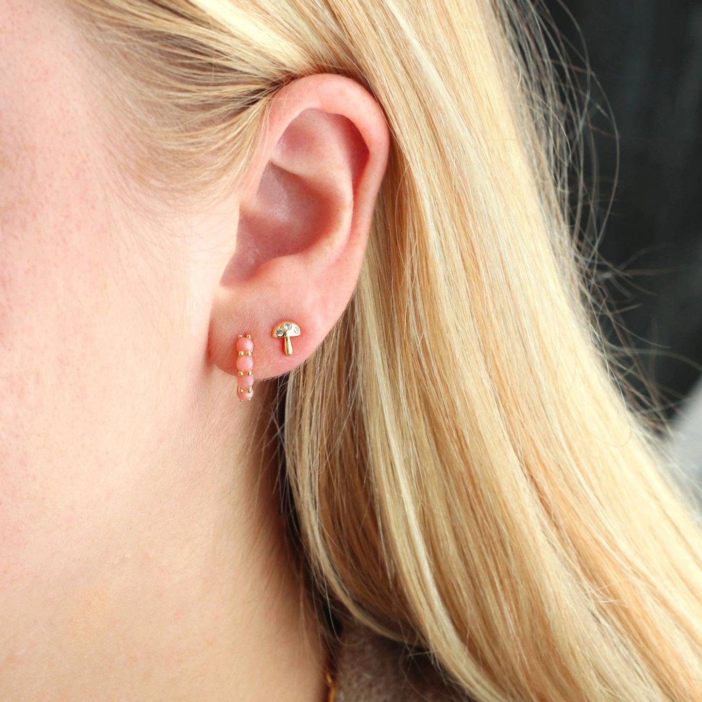 Tiny Mushroom Crystal Stud Earrings 18K Gold Vermeil | Sterling Silver CZ Crystals Nickel Free Hypoallergenic Ships from CA: 18K Gold Vermeil