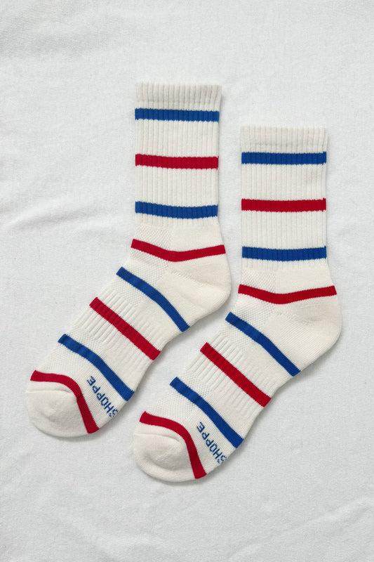 Striped Boyfriend Socks: Red Blue Stripe