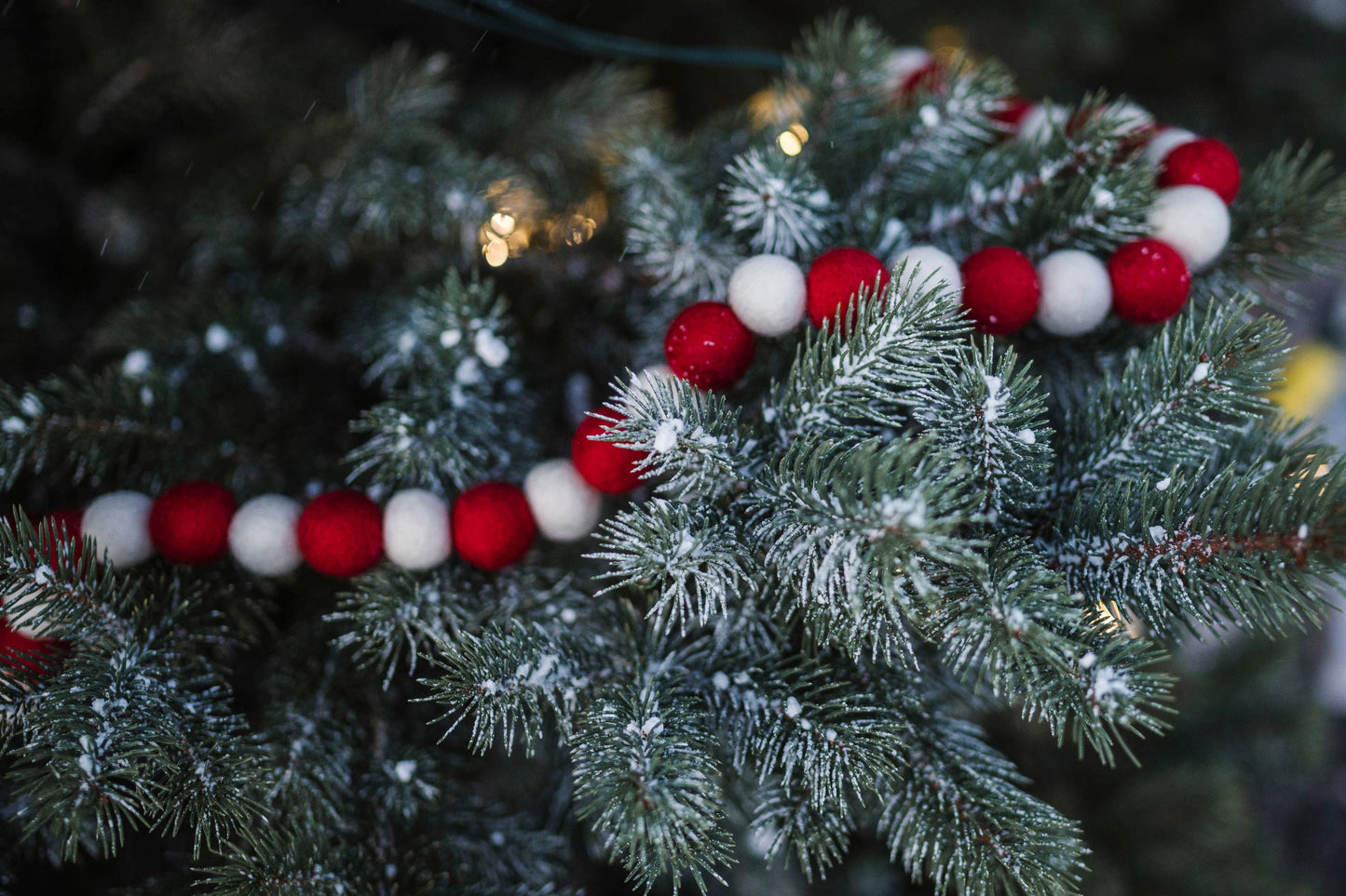 Red & White Wool Ball Garland