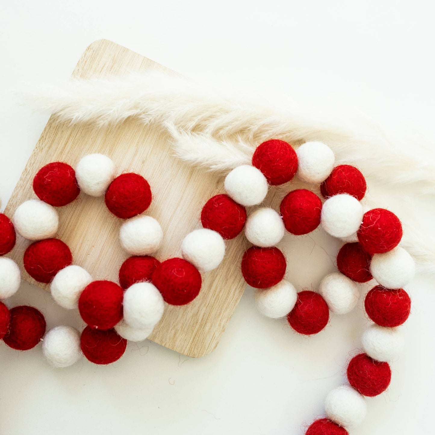 Red & White Wool Ball Garland