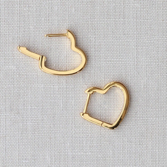 Open Heart Hinged Huggie Hoops 18K Gold Vermeil 15mm Heart Shaped Hoops Hinge Closure Nickel Free Hypoallergenic Ships from CA: 18K Gold Vermeil