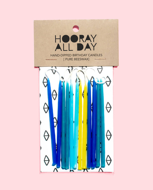 100% Beeswax Hand-Dipped Birthday Candles: Blues