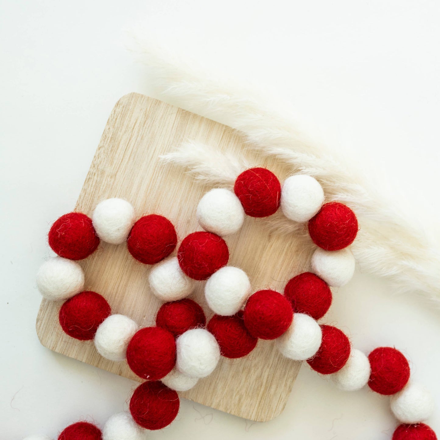 Red & White Wool Ball Garland