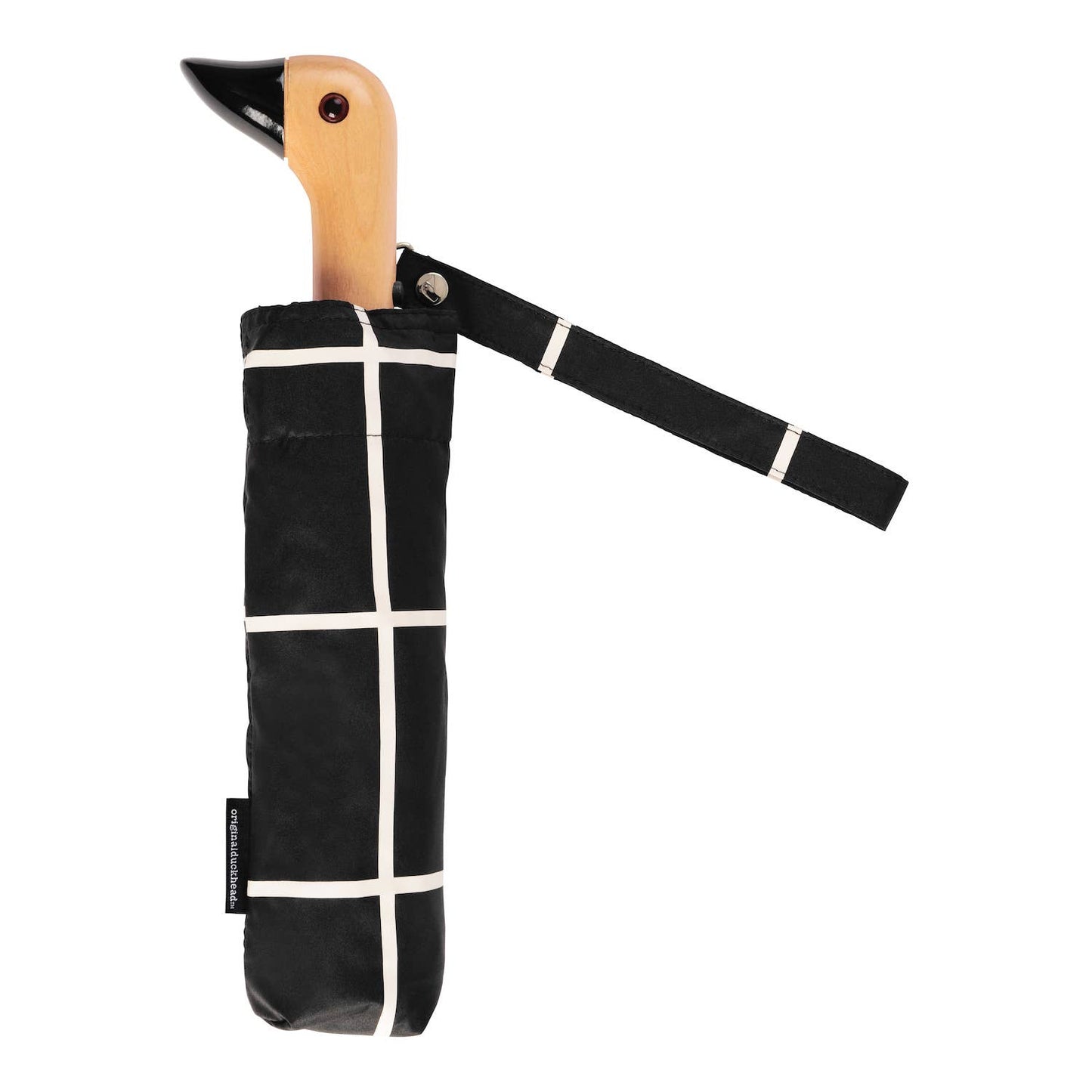 Black Grid Compact Eco-Friendly Wind Resistant Umbrella