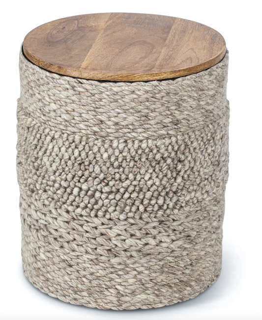 Handwoven Taupe Storage Side Table